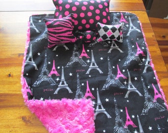 Black and Pink 18" Doll Bedding,Paris Design Doll Linen