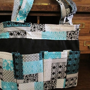 Bingo Bag, Turquoise and Black Bingo Bag, Craft Bag, Nurse's Tote, Teachers Tote