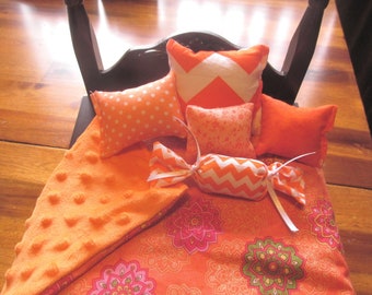 American Girl Doll Bedding, 18" Doll Linens, Doll Comforter, Orange Comforter