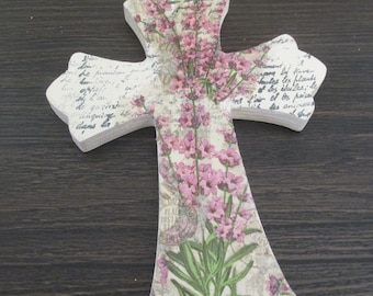 Wood Cross Wall Hanging, Painted Cross, Shabby Chic Cross