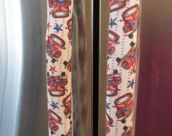 Americana Refrigerator Handle Covers: Red Truck & Flag Decor