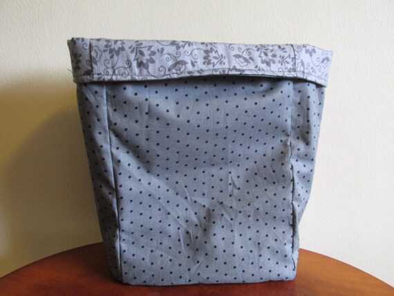 Reversible Grey Fabric Basket: Polka Dot & Damask Print