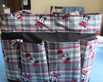 Mickey Plaid Bingo Bag: 8-Pocket Craft Tote