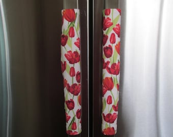 Red Poppies Print Refrigerator Handle Covers: 100% Cotton Kitchen Decor