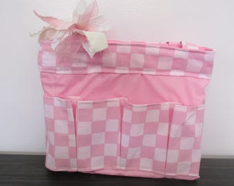 Pink Checked Bingo Bag: Handmade Pocket Craft Tote