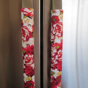 Red Floral Refrigerator Door Handle Cover, Appliance/Refrigerator Door Handle Cover
