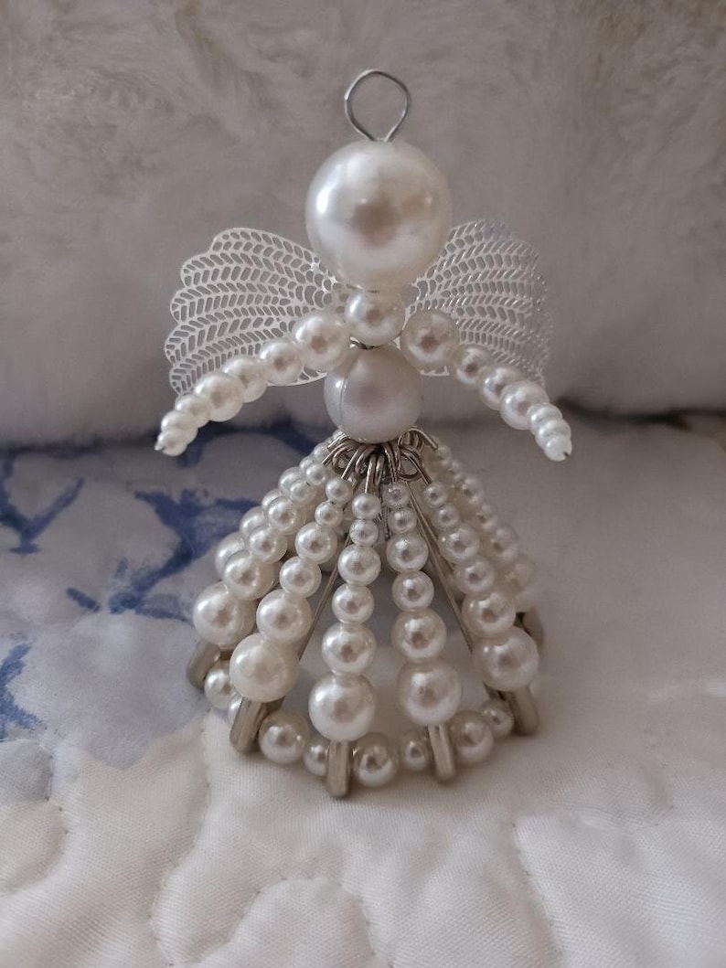 Beaded Silver Safety Pin Angel in Pearl All White Etsy