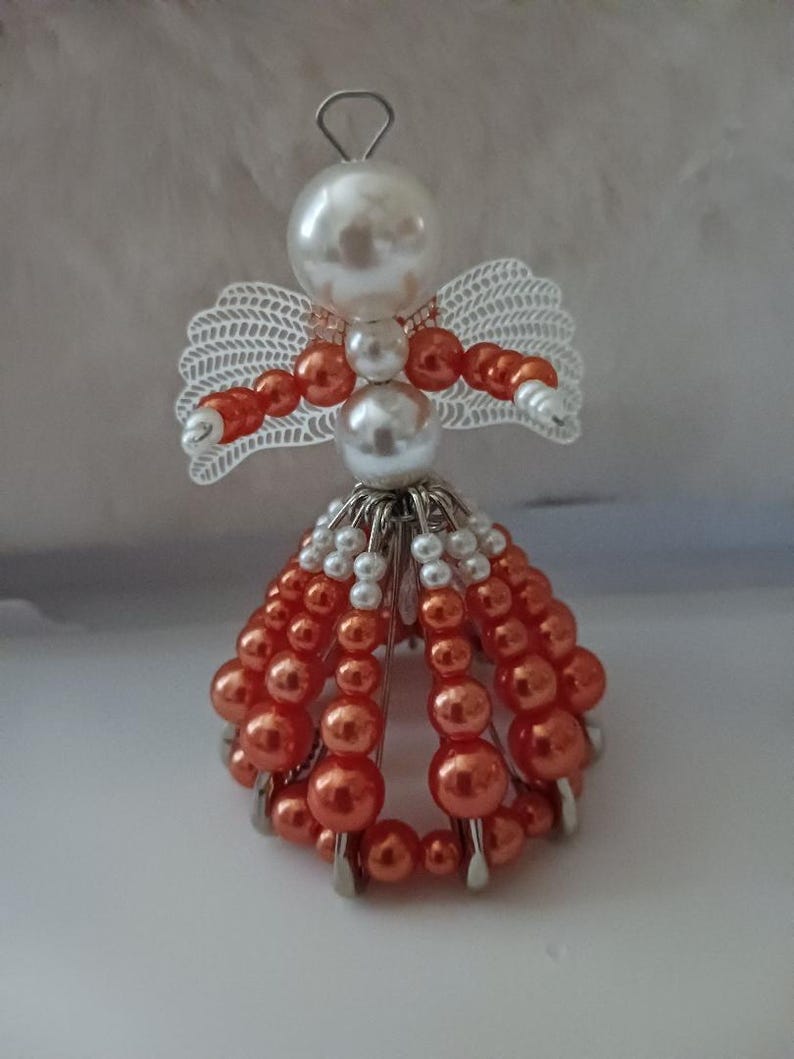 Beaded Silver Safety Pin Angel in Pearl Orange Etsy