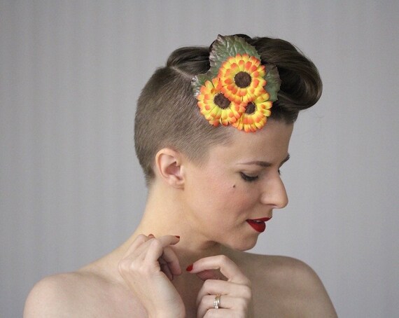 Flower Hair Clip Orange Floral Headpiece Yellow Fascinator Etsy