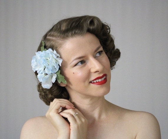Blue Flower Fascinator Floral Hair Accessory Light Blue Etsy