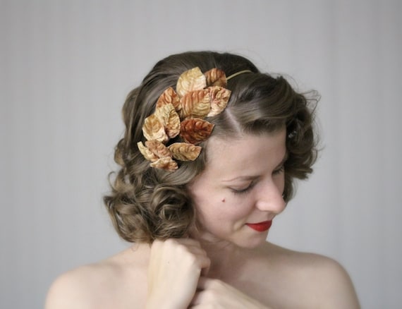 Leaves Hair Accessory Brown Gold Headband Fall Fascinator Etsy