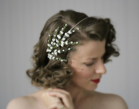 White Hair Accessory Bridal Flower Headpiece 1950s Headband Etsy