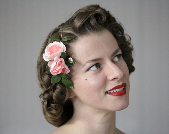 Pink Rose Hair Clip Vintage Flower Hair Accessory 1930s Etsy