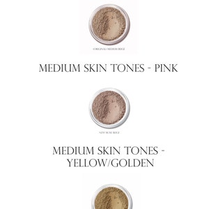 May include: Three small jars of face powder, each with a different shade. The shades are labeled "Original Medium Beige", "New Rose Beige", and "Earth".