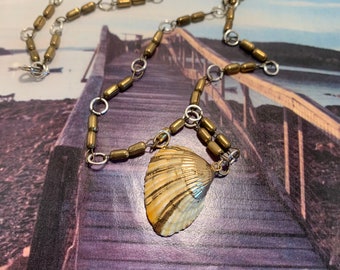 Boho Painted Gold Clamshell Necklace