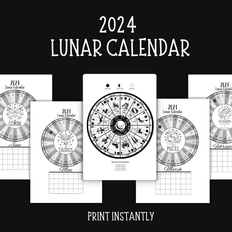 Wheel of the Year 2024 Lunar Moon Phase Printable Calendar 2024