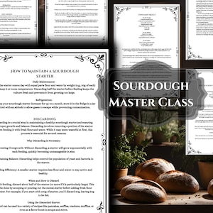 Clase magistral de masa madre para imprimir, tarjetas de recetas antiguas en formato PDF, paquete imprimible para hornear pan, tarjetas de recetas antiguas, estilo cereza oscuro