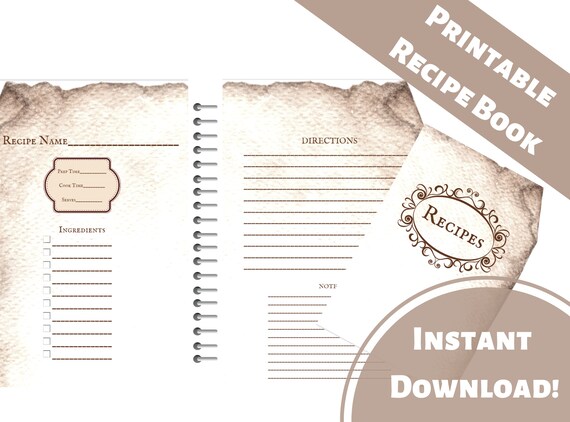 Old Fashioned Printable Recipe Book A4 Pdf Printable Recipe - Etsy