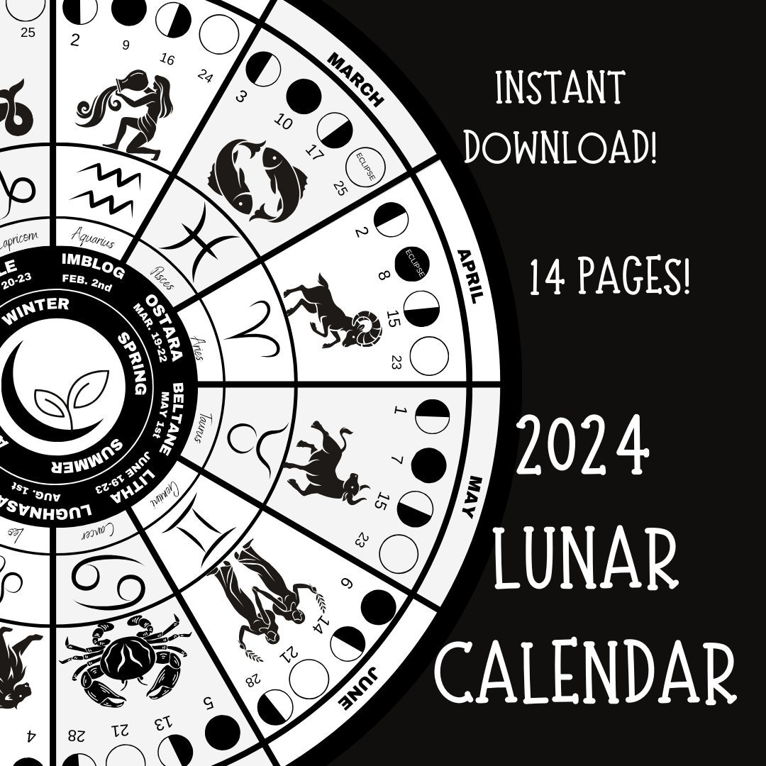 Wheel of the Year 2024 Lunar Moon Phase Printable Calendar 2024