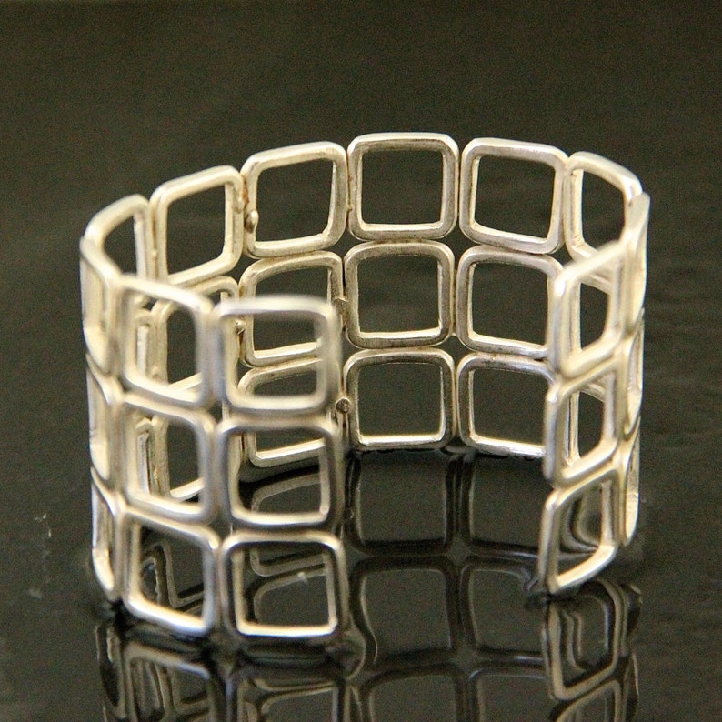Square Grid Sterling Silver Cuff Bracelet Etsy