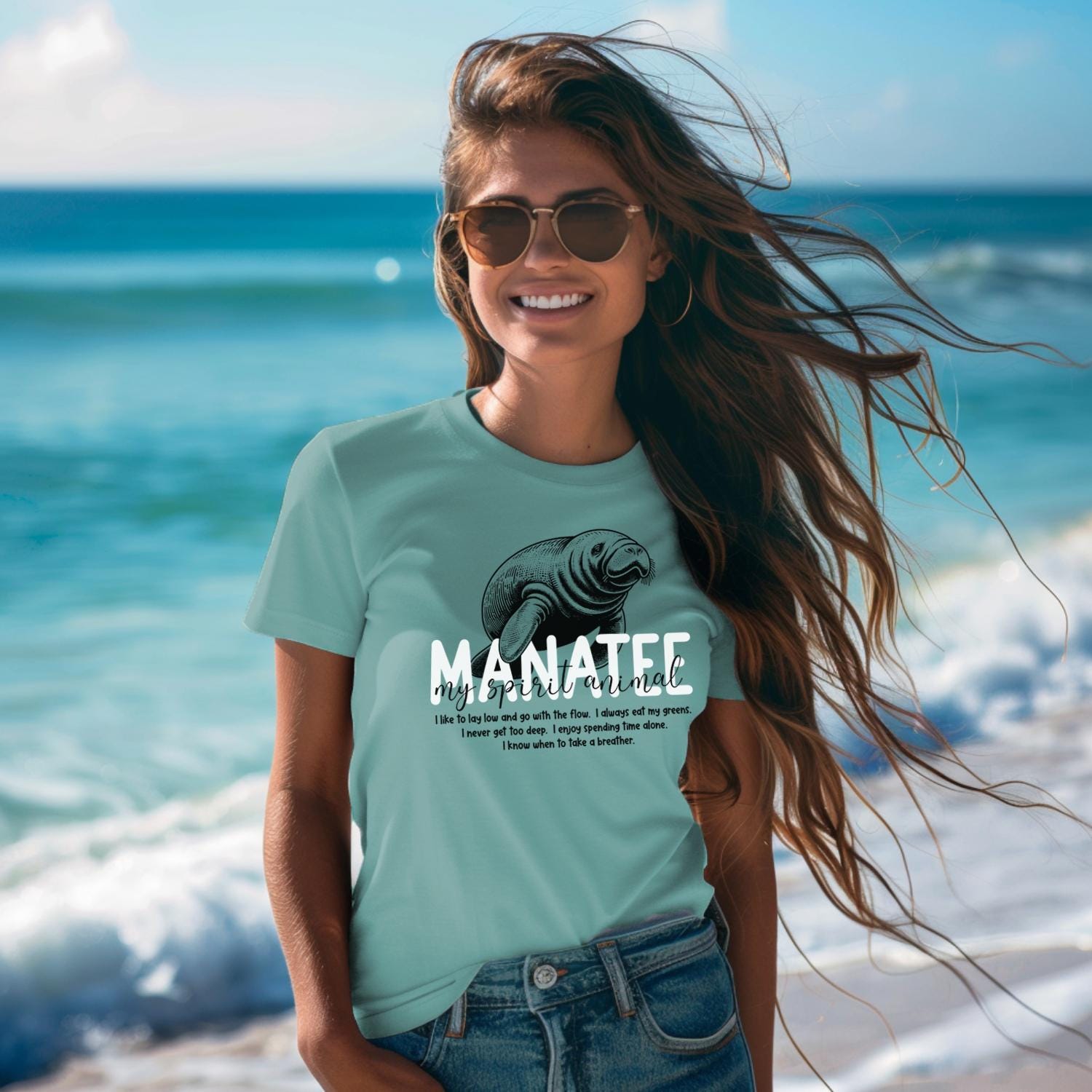 Manatee Tshirt Spirit Animal Design Sea Life T-shirt for Beach Lover Gift Shirt for Ocean Life Manatee Shirt Playful Summer Tee