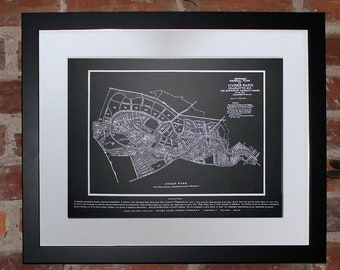 Myers Park 1921, Charlotte, hand drawn historic map silk screen print