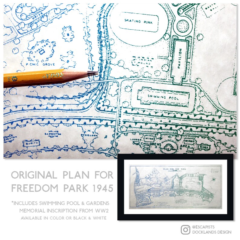 FREEDOM PARK 1945 Silkscreen print Restored from Original Hand Drawn Map image 8