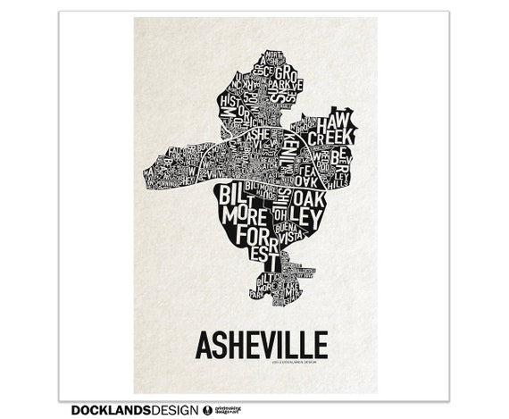 Asheville Nc Neighborhood Map Asheville North Carolina Neighborhood Screen Print Map - Etsy Canada