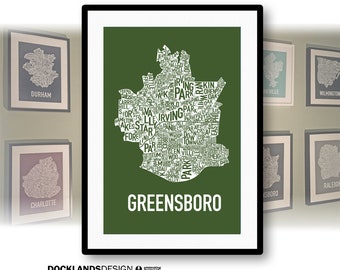 Greensboro North Carolina Screen Print Neighborhood Map