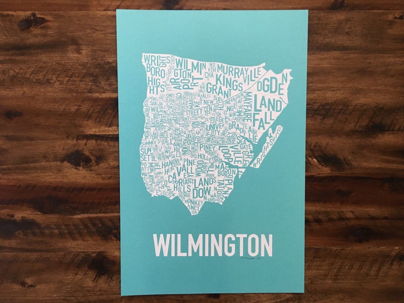 Wilmington North Carolina Neighborhoods Screen Print Map Art Etsy
