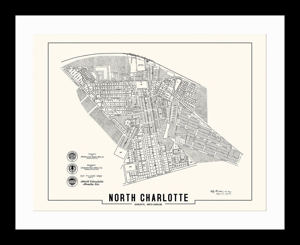 Noda North Charlotte in 1908 &amp; 1953 Handdrawn Neighborhood - Etsy