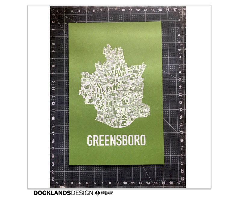 Greensboro North Carolina Screen Print Neighborhood Map Etsy