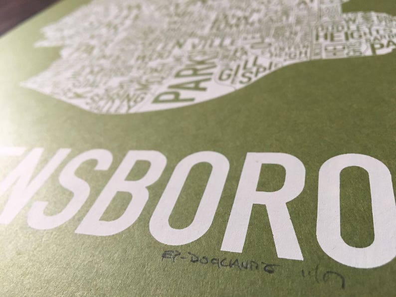 Greensboro North Carolina Screen Print Neighborhood Map Etsy
