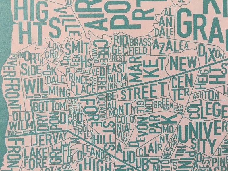 Wilmington North Carolina Neighborhoods Screen Print Map Art Etsy