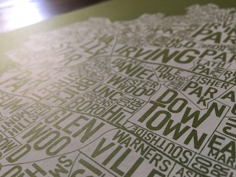 Greensboro North Carolina Screen Print Neighborhood Map Etsy