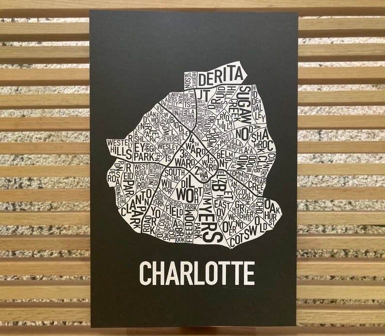 Charlotte, North Carolina Neighborhoods Screen Print image 1