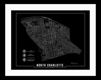 NoDa, North Charlotte in 1908 & 1953 Handdrawn Neighborhood Plat Map