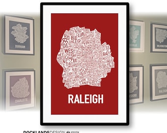 Raleigh, North Carolina Neighborhood Screen Print Map