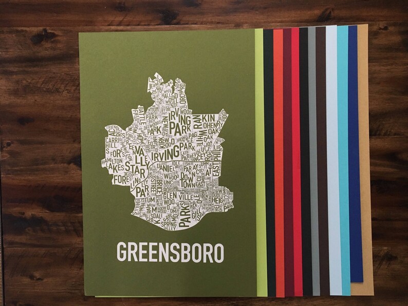 Greensboro North Carolina Screen Print Neighborhood Map Etsy