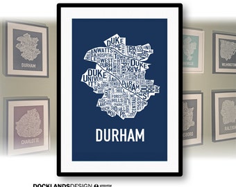 Durham, North Carolina Neighborhood Screen Print Map