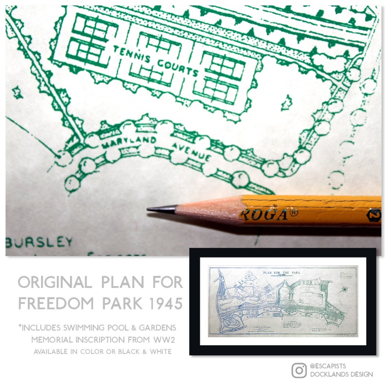 FREEDOM PARK 1945 Silkscreen print Restored from Original Hand Drawn Map image 5