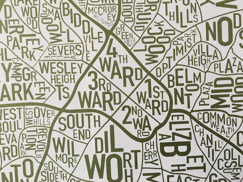 Charlotte, North Carolina Neighborhoods Screen Print image 6