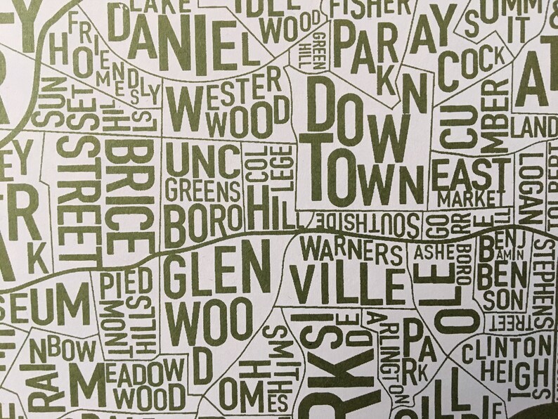 Greensboro North Carolina Screen Print Neighborhood Map Etsy