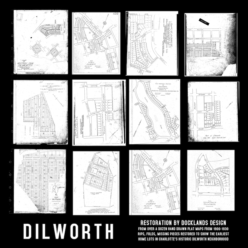 DILWORTH Charlotte Hand drawn Plat Map, Historic 1900-1930s Composite Restoration image 5