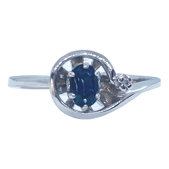 Vintage Blue Sapphire & Diamond 14kt White Gold R… - image 1