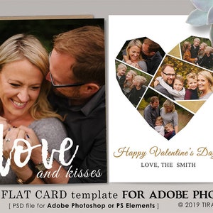 Valentines Day Photo Card Template, Heart Collage Photoshop Template, Photo Card Photoshop Template, 5x7 Print Template, v17-1