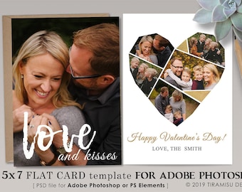 Valentines Day Photo Card Template, Heart Collage Photoshop Template, Photo Card Photoshop Template, 5x7 Print Template, v17-1