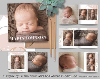 Baby Photo Album Photoshop Template, Baby Photo Book, Newborn Photo Album for Photographers, Baby First Year Photo Book, PhotoshopTemplate