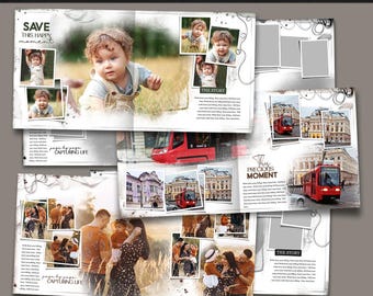 Photo Album Templates: PSD files for Photoshop | Editable Photobook Layouts for Baby, Wedding & Family Albums, Memory Book Design Kit | PBP3