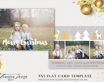 Christmas Card Template, 7x5 in Holiday Card Adobe Photoshop psd Template, sku xm15-16